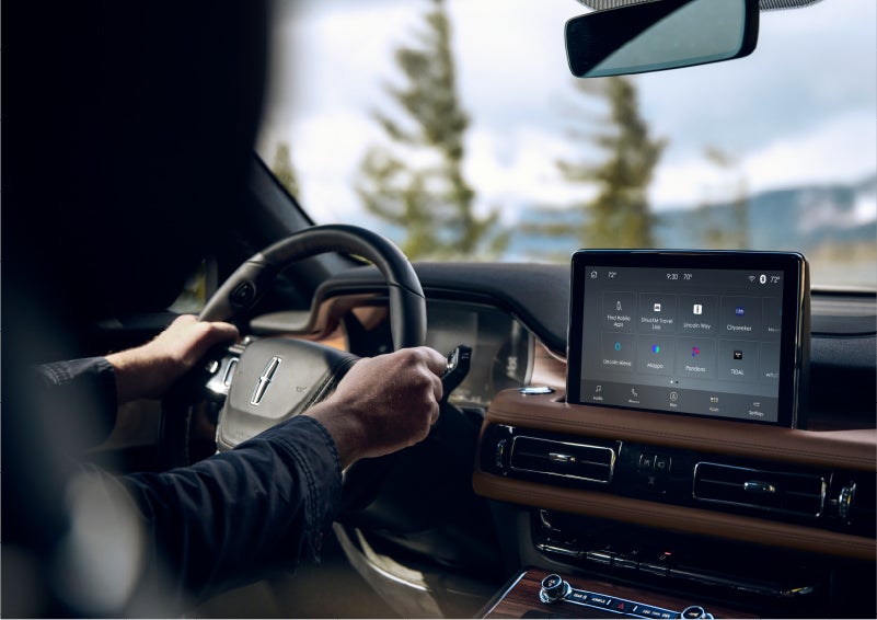 The Lincoln+Alexa app screen is displayed in the center screen of a 2023 Lincoln Aviator® Grand Touring SUV | Magic City Lincoln in Roanoke VA
