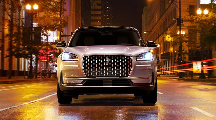 The striking grille of a 2024 Lincoln Corsair® SUV is shown. | Magic City Lincoln in Roanoke VA