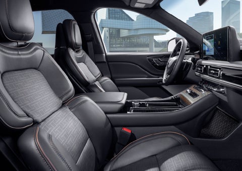 The interior of the 2025 Lincoln Aviator® SUV is shown with sleek black accents. | Magic City Lincoln in Roanoke VA