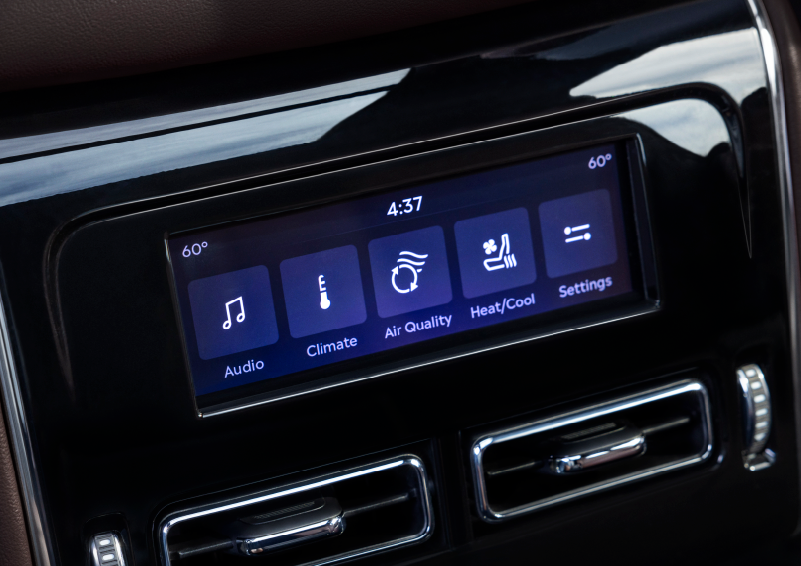 Driver controls like music, temperature, air quality, settings, and heat/cool seats are shown. | Magic City Lincoln in Roanoke VA
